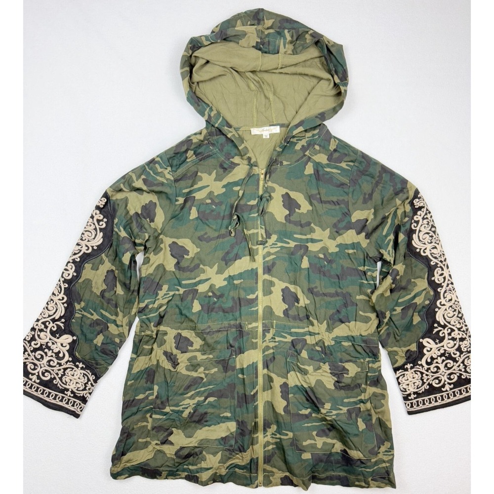 ANDREE BY UNIT Boho Embroidered Camo Hooded Jacket Size M Womens